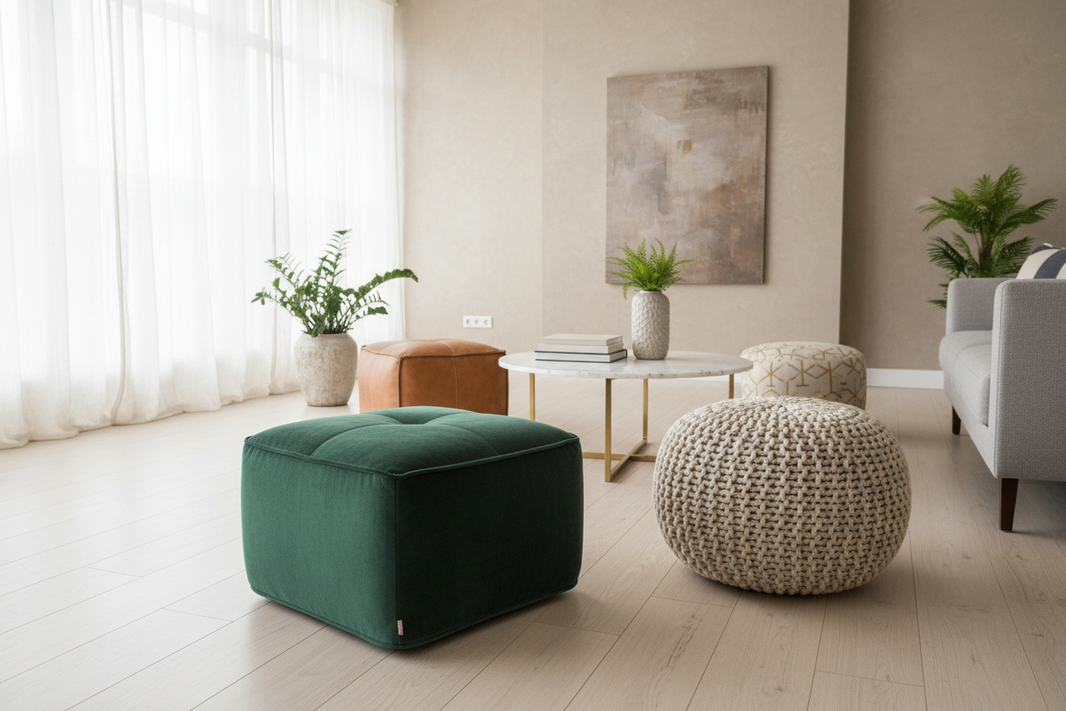 SILK & WOOD POUFFES