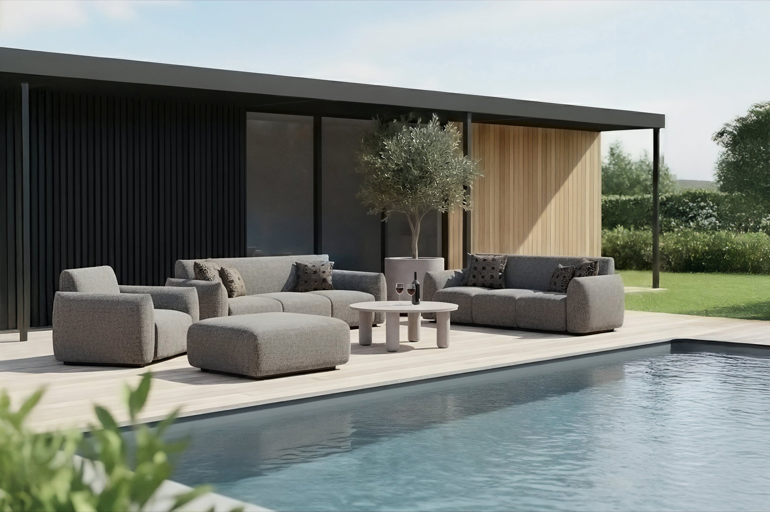 Outdoor pouffe & footstool Dawson greige alpine